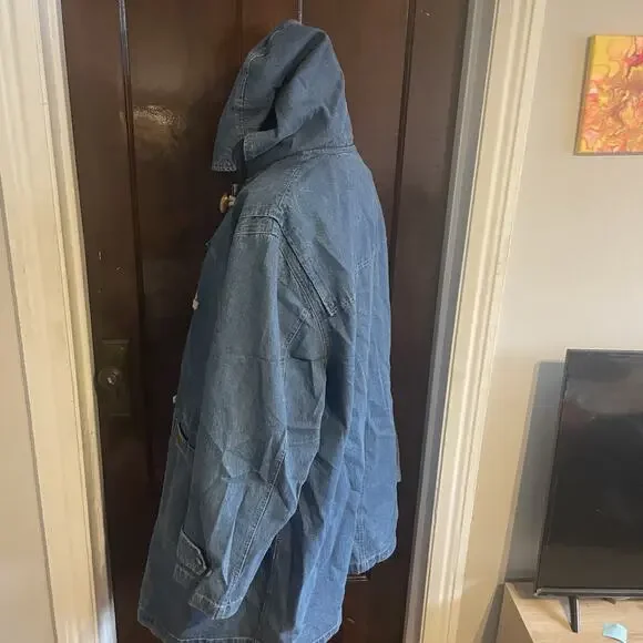 Vintage Denim & Co Duffle Chore Coat Womens 2XL Hooded 90s Long Blue Denim Togs - Picture 15 of 15